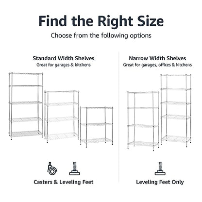 Amazon Basics 4-Shelf Adjustable, Heavy Duty Storage Shelving Unit (350 lbs loading capacity per shelf), Steel Organizer Wire Rack, Chrome Silver, 36" L x 14" W x 54" H