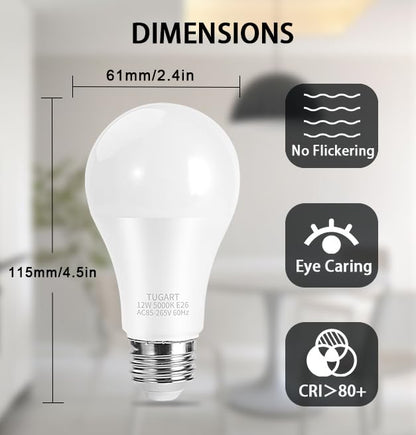 TUGART E26 LED Bulbs, 100 Watt Equivalent, Medium Base Light Bulbs, 1200lm, 5000K Daylight White 6-Pack