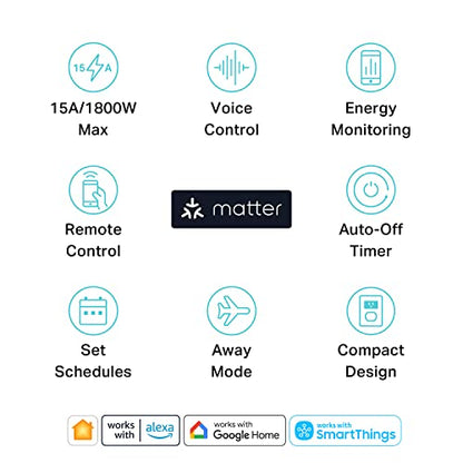Kasa Matter Smart Plug w/ Energy Monitoring, Compact Design, 15A/1800W Max, Super Easy Setup, Works with Apple Home, Alexa & Google Home, UL Certified, 2.4G Wi-Fi Only, White, KP125M (4-Pack)