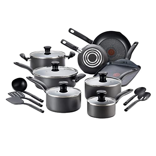 T-fal Initiatives Nonstick Cookware Set 18 Piece Oven Broiler Safe 350F Pots and Pans, Dishwasher Safe Black