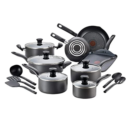 T-fal Initiatives Nonstick Cookware Set 18 Piece Oven Broiler Safe 350F Pots and Pans, Dishwasher Safe Black