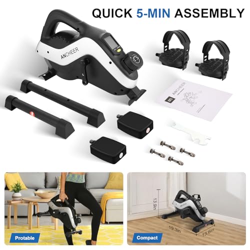 ANCHEER Under Desk Bike Pedal Exerciser, Quiet Magnetic Mini Exercise Bike with App, Include 2 Resistance Bands & Non-Slip Mat