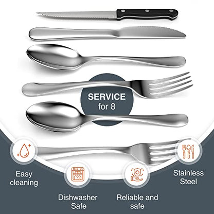 Tribal Cooking 48 Piece Silverware Set - Service for 8 - Stainless Steel Flatware serving set - Cutlery Set - Knives, Fork, and Spoon - Utensil sets - Dishwasher Safe - Stunning Polished Finish
