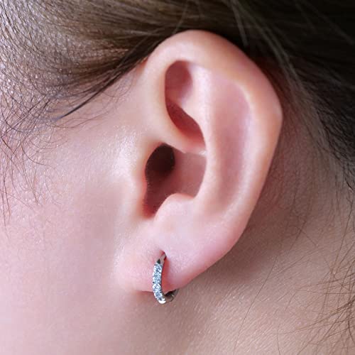 Limerencia Hypoallergenic Pure Titanium Pairs Small Huggie Hoop Earrings, Lightweight Cartilage Hoops Small Cubic Zirconia Cuff Earrings Mini Piercing Jewelry for Women Girls Teen (8mm, White CZ)