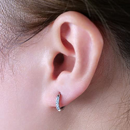 Limerencia Hypoallergenic Pure Titanium Pairs Small Huggie Hoop Earrings, Lightweight Cartilage Hoops Small Cubic Zirconia Cuff Earrings Mini Piercing Jewelry for Women Girls Teen (8mm, White CZ)