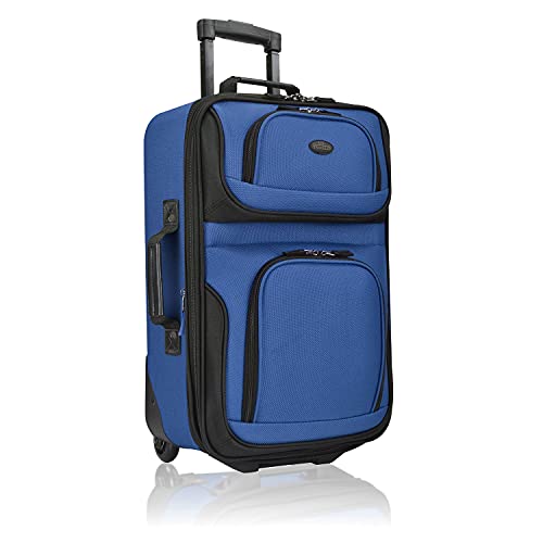 U.S. Traveler Rio Rugged Fabric Expandable Carry-on Luggage, 2 Wheel Rolling Suitcase, Blue, Set