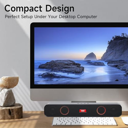 HI-PLANX Speakers with Phone Holder,Stereo Sound Bar Laptop Speaker for Desktop/Laptop/PC/Pad/Cellphone, Colorful Gradient Lighting Soundbar, USB Desktop Speaker Plug and Play