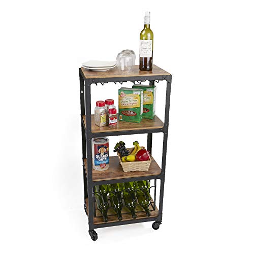 Mind Reader Bar Cart, Wine Rack, Kitchen Storage, Rolling, Utility Cart, Storage, Wood, Metal, 17.85"L x 12"W x 39"H, Brown