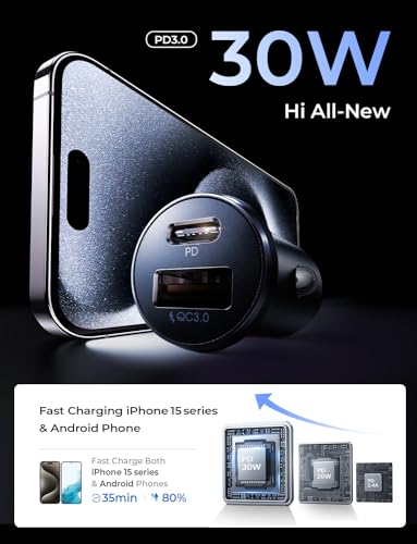LISEN USB C Car Charger Adapter [2 Pack] [Mini & Metal] 48W Cigarette Lighter USB Charger Fast Charging [PD QC 3.0] USBC Car Phone Charger for iPhone 15 Pro Max Plus 14 Samsung Galaxy S23 iPad Pro