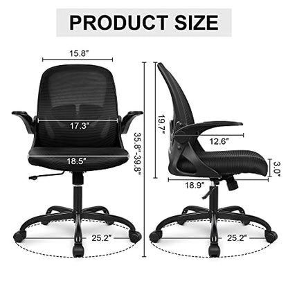 Primy Office Ergonomic Desk Chair with Adjustable Lumbar Support and Height, Swivel Breathable Mesh Computer Chair with Flip up Armrests for Conference Room (Black)