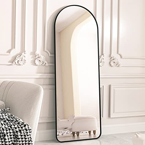 HARRITPURE 64"x21" Arched Full Length Mirror Floor Mirrors with Aluminum Alloy Frame Free-Standing Wall Mounted or Leaning Large Bedroom Dressing Mirror Modern & Contemporary Decor for Home,Black