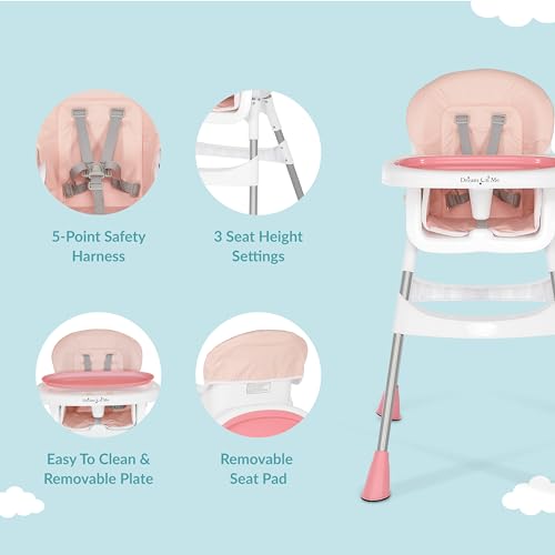 Dream On Me Portable 2-in-1 Tabletalk High Chair, Convertible Compact Light Weight Highchair, Pink