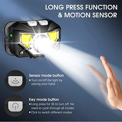 Headlamp Flashlight, LHKNL 1200 Lumen Ultra-Light Bright LED Rechargeable Headlight with White Red Light, 2-PACK Waterproof Motion Sensor Head Lamp, 8 Modes for Outdoor Camping Running Cycling Fishing