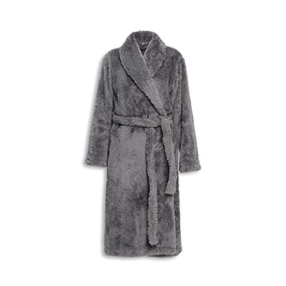 Berkshire Extra Fluffy Women's Robe,Soft Light Plush,High Pile Bathrobe,Large,Smoke Gray