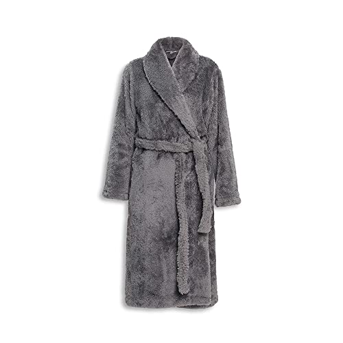 Berkshire Extra Fluffy Women's Robe,Soft Light Plush,High Pile Bathrobe,Large,Smoke Gray