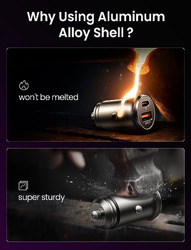 LISEN USB C Car Charger Adapter [2 Pack] [Mini & Metal] 48W Cigarette Lighter USB Charger Fast Charging [PD QC 3.0] USBC Car Phone Charger for iPhone 15 Pro Max Plus 14 Samsung Galaxy S23 iPad Pro