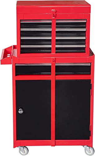 HPDMC Rolling Garage Workshop Tool Organizer/Detachable 4 Drawer Tool Chest with Large Storage Cabinet and Adjustable Shelf, 20.3" L x 11" W x 40.4" H Red & Black