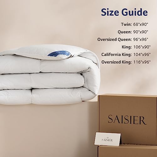 Saisier Feather Down Comforter Twin Size 68x90 Inch Premium Down Duvet Insert, All Season Medium Warmth White Hotel Bedding Comforter Cotton-Poly Cover with 8 Corner Tabs