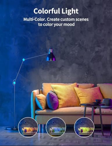 Smart Light Bulbs, E26 A19 Multicolor WiFi RGB Color Changing Light Bulbs, Dimmable, Compatible with Alexa/Google Assistant and Remote App Control, 800LM, 2800~6000K, 4pack