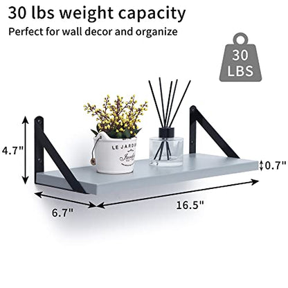 Fun Memories Floating Shelves for Wall Set of 3, Modern Grey Wall Mounted Shelves for Home Decor Storage, Floating Book Shelf Bathroom Shelf with Visible Bracket