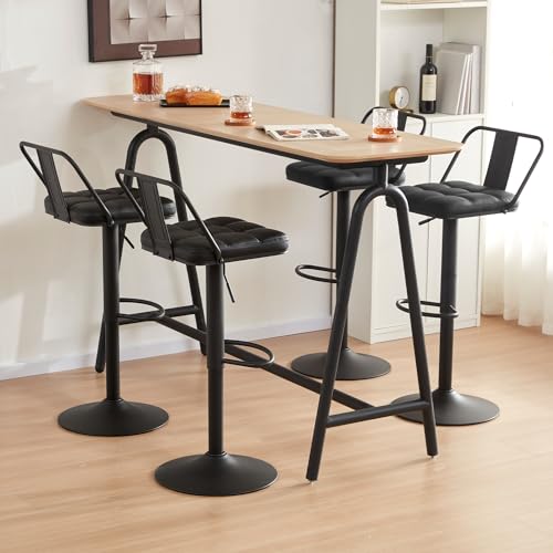 BAKSEA Swivel Black Bar Stools Set of 2, Barstools, Barstool Set of 2, Bar Stool, Metal Bar Stools, Adjustable Bar Stool, Tall Bar Stools, Leather Bar Stools