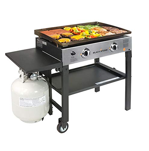 Blackstone Cooking Station with Two Burners Stainless Steel Propane Gas Wheel & Side Shelf-Heavy Duty Outdoor Griddle for Backyard, Camping, Patio, Tailgating, 28", Black