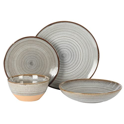 Gibson Elite Dreamweaver Double Bowl Terracotta Reactive Dinnerware Set - Grey, Service for 4 (16pcs)