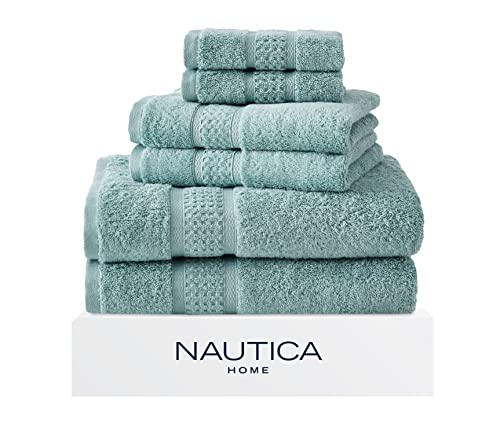 Nautica - 6 Piece Bath Towels, Absorbent & Fade Resistant Cotton Towel Set, Fashionable Bathroom Decor (Oceane Turquoise, 6 Piece)