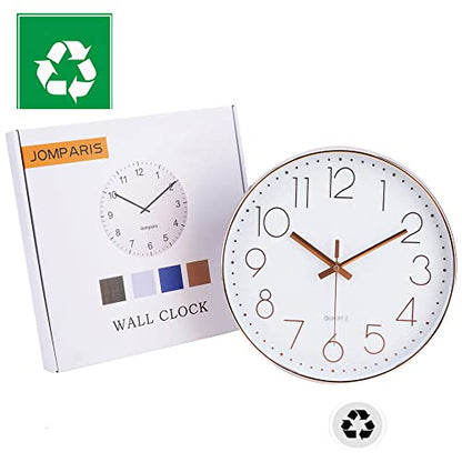 jomparis 10 Inch Silver Wall Clock Battery Operated Silent & Non-Ticking Wall Clock for Home Office Bathroom