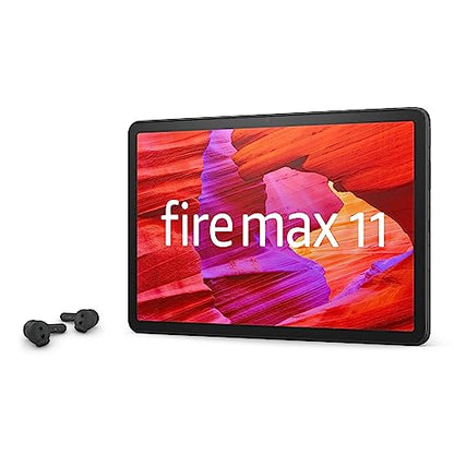 Amazon Fire Max 11 tablet, vivid 11" display, octa-core processor, 4 GB RAM, 14-hour battery life, 64 GB, Gray with All-new Echo Buds (2023 Release), Black