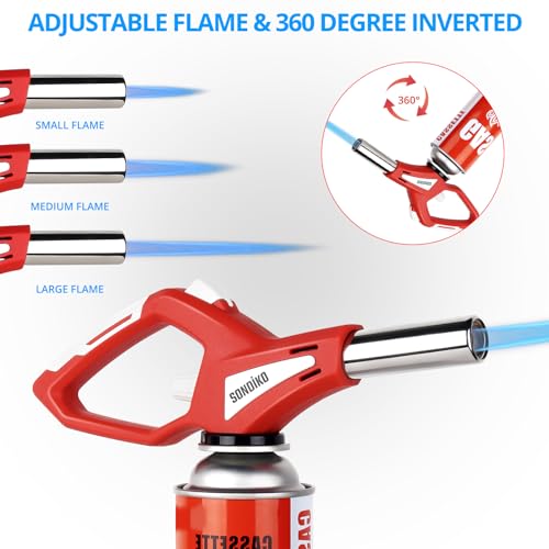 Sondiko Butane Torch lighter, Kitchen Torch Head with Adjustable Flame, Culinary Blow Torch for Desserts, Creme Brulee, and Baking(Butane Gas Is Not Included)