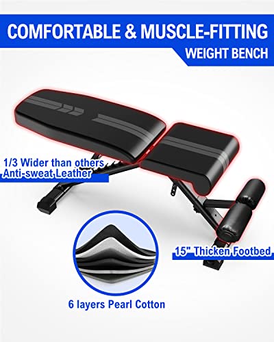 [1000LBS Strongest Capacity] Adjustable Weight Bench - 160+ Combination Workout Bench with 9-5-4 Adjustable and 6 Layers of Pearl Cotton, Bench Press for Home&Gym, Incline Bench for Full Body Workout