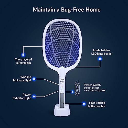 WBM SMART 2 in 1 Electric Bug Zapper, Mosquitoes Trap Lamp & Racket, USB Rechargeable Electric Fly Swatter for Home and Outdoor Powerful Grid 3-Layer Safety Mesh Safe to Touch