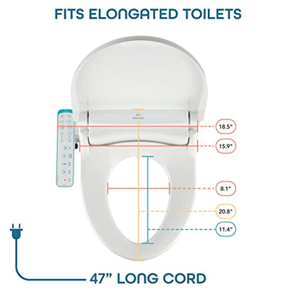 BidetMate 1000 Series Electric Bidet Heated Smart Toilet Seat with Heated Water, Side Control Panel, and Warm Air Dryer - Adjustable and Self-Cleaning - Multiple Wash Settings - Elongated