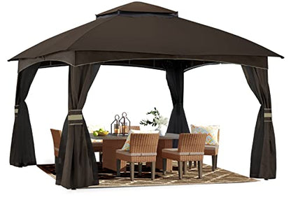 ABCCANOPY 10x10 Outdoor Gazebo - Patio Gazebo with Mosquito Netting, Outdoor Canopies for Shade and Rain for Lawn, Garden, Backyard & Deck (Brown)
