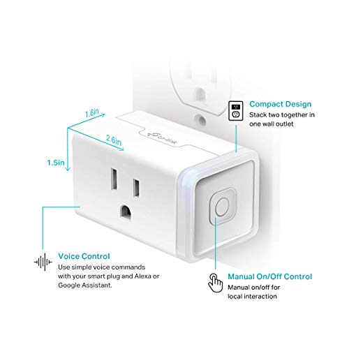 Kasa Smart Plug HS103P2, Smart Home Wi-Fi Outlet Works with Alexa, Echo, Google Home & IFTTT, No Hub Required, Remote Control,15 Amp,UL Certified, 2-Pack White