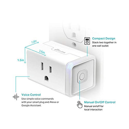 Kasa Smart Plug HS103P2, Smart Home Wi-Fi Outlet Works with Alexa, Echo, Google Home & IFTTT, No Hub Required, Remote Control,15 Amp,UL Certified, (Pack of 2) White