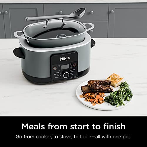 Ninja MC1001C Foodi PossibleCooker PRO 8.5 Quart Multi-Cooker, with 8-in-1 Slow Cooker, Dutch Oven, Steamer & More, Glass Lid & Integrated Spoon, Nonstick, Oven Safe Pot to 500°F, Sea Salt Gray