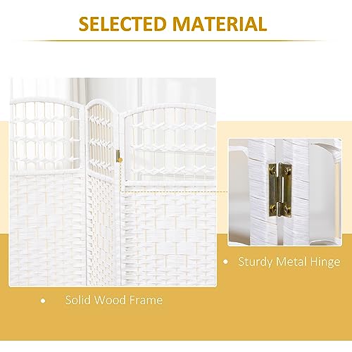 HOMCOM 6 Panel Room Divider, Folding Privacy Screen, 5.6' Room Separator, Wave Fiber Freestanding Partition Wall Divider for Rooms, Home, Office, White