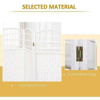 HOMCOM 6 Panel Room Divider, Folding Privacy Screen, 5.6' Room Separator, Wave Fiber Freestanding Partition Wall Divider for Rooms, Home, Office, White