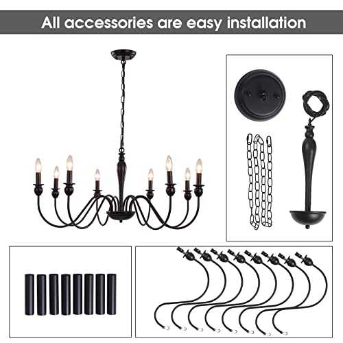 ANKYLHUA Black 8 Lights Farmhouse Chandelier for Dining Room Industrial Pendant Ceiling Light Fixture French Country Chandeliers for Dining Room, Living Room, Bedroom, Kitchen