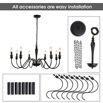 ANKYLHUA Black 8 Lights Farmhouse Chandelier for Dining Room Industrial Pendant Ceiling Light Fixture French Country Chandeliers for Dining Room, Living Room, Bedroom, Kitchen