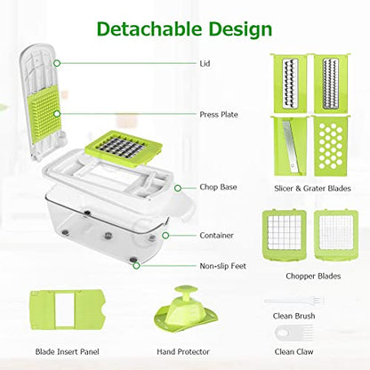 Food Dicer, Vegetable Chopper 6 Blades, Mandoline Slicer for Kitchen, Onion Chopper Dicer, Kitchen Chopper Mandolin Slicer, Fruit and Veggie Chopper with Container Vegetable Cutter Green