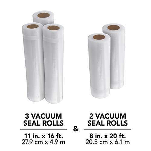 FoodSaver VS0150 PowerVac Compact Vacuum Sealing Machine, Black & 8" and 11" Vacuum Seal Rolls Multipack, Make Custom-Sized BPA-Free Vacuum Sealer Bags, Multi-Pack, Clear