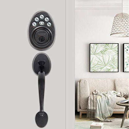 Signstek Front Door Lock Set,Keyless Entry Door Lock with Handle,Electronic Keypad Deadbolt,Smart Locks for Front Door (Oil Rubbed Bronze Plus)
