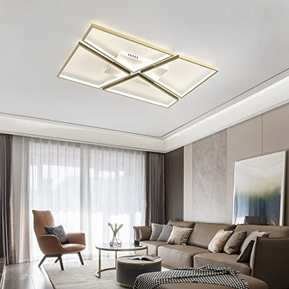 YEEZONE LED Ceiling Light Fixtures, 10000LM 120W Gold Close to Ceiling Light, with Memory Remote Control Dimmable 3000K-6500K for Dining Room, Living Room, Kitchen, Bedroom, Office (Gold)