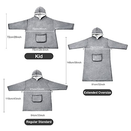 Hansleep Wearable Blanket Hoodie for Kids, Hoodie Blanket with Pockets and Sleeves Sweatshirt for Teens as A Gift - Grey Kids
