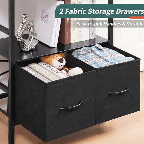 Yoobure Arched Bookshelf with Drawers, 4 Tier Book Shelf Storage Shelves, Industrial Bookcase Book Organizer for Bedroom Office, Tall Metal Bookshelves, Open Book Case Display Standing Shelf Unit