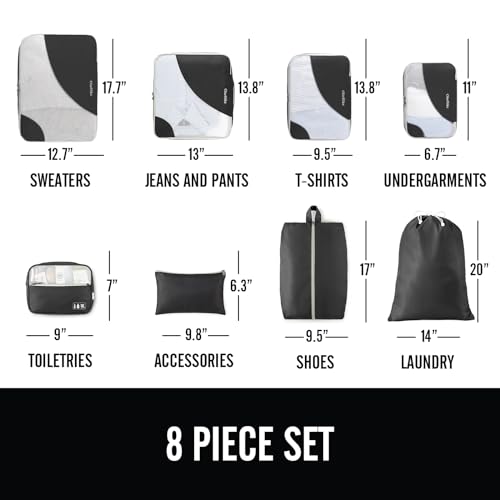 OlarHike 8 Set Packing Cubes, 4 Various Sizes(Extra Large,Large,Medium,Small), Luggage Organizer Bags for Travel Accessories Travel Essentials, Travel Cubes for Carry on Suitcases (Black)