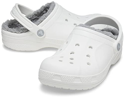Crocs Unisex-Adult Ralen Lined Clogs | Fuzzy Slippers, White/Light Grey, 12 Women / 10 Men
